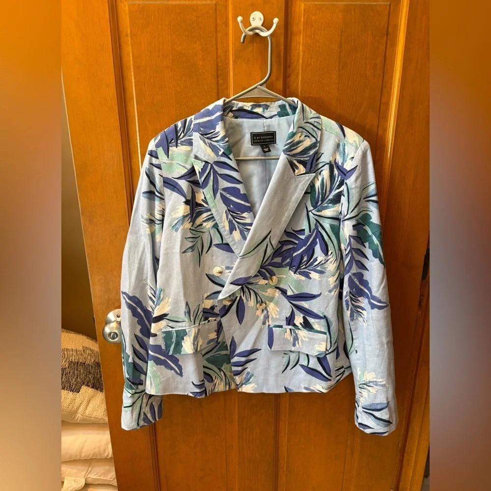 G By Giuliana Black Label Tropical Floral Blue Blazer Jacket Size Large